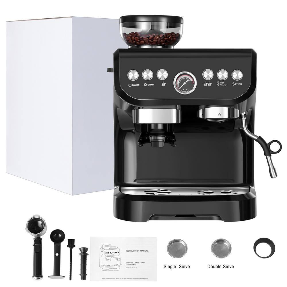 Edendirect 10 Cup Black Drip Espresso Machine Coffee Maker with Build in grinder Automatic off Milk Froth TWWJACXY517E