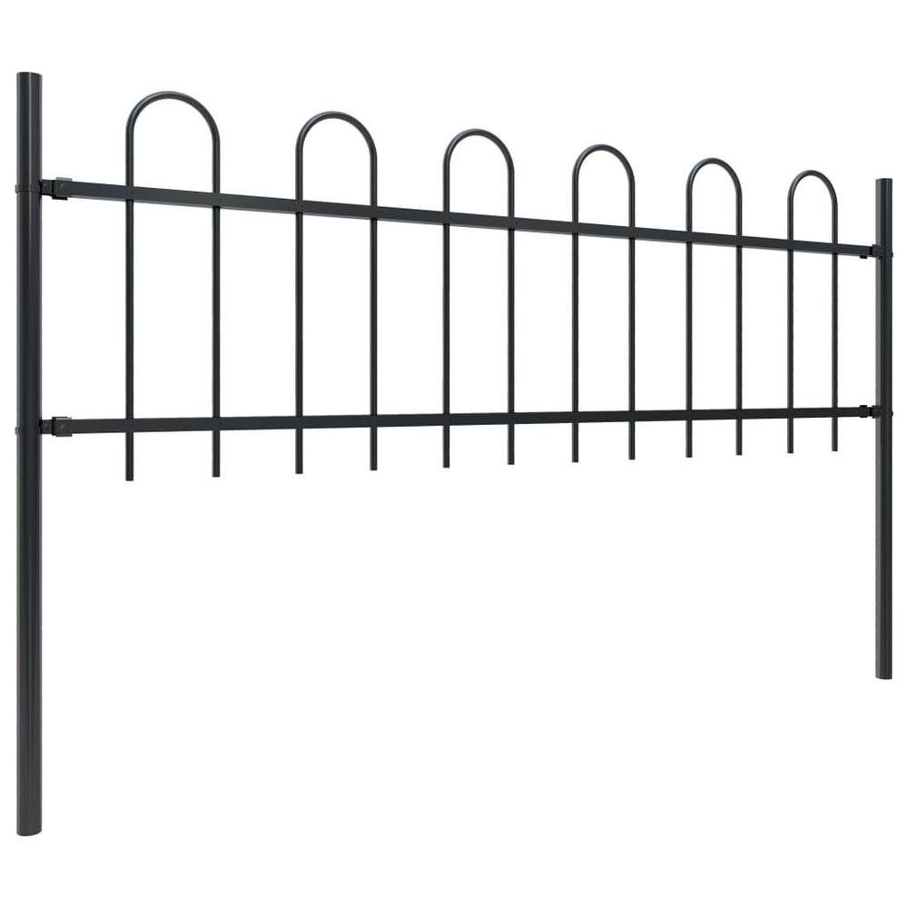 Afoxsos 66.9 in. L x 43.3 in. H Black Steel Garden Fence Decorative Fence with Hoop Top HDDB2004