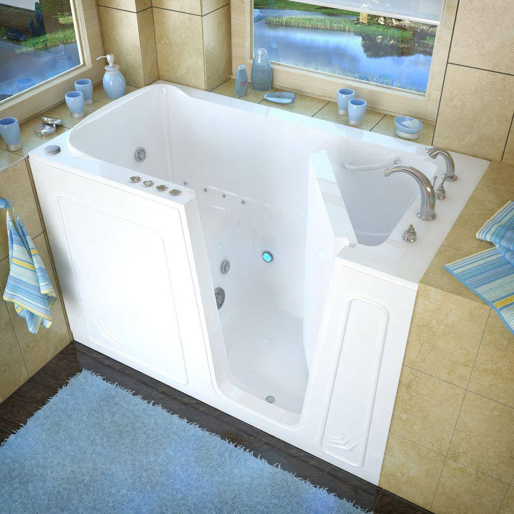 Universal Tubs Rampart 5 ft. Walk-in Whirlpool and Air Bathtub with Flat Easy Up Adhesive Wall Surround in White H3260RWDCA