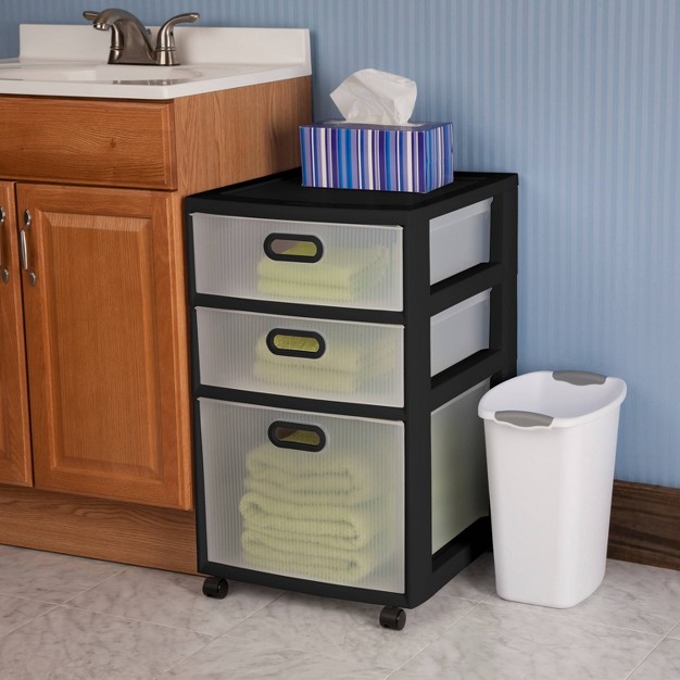 Sterilite Ultra 3 Drawer Storage Cart Black