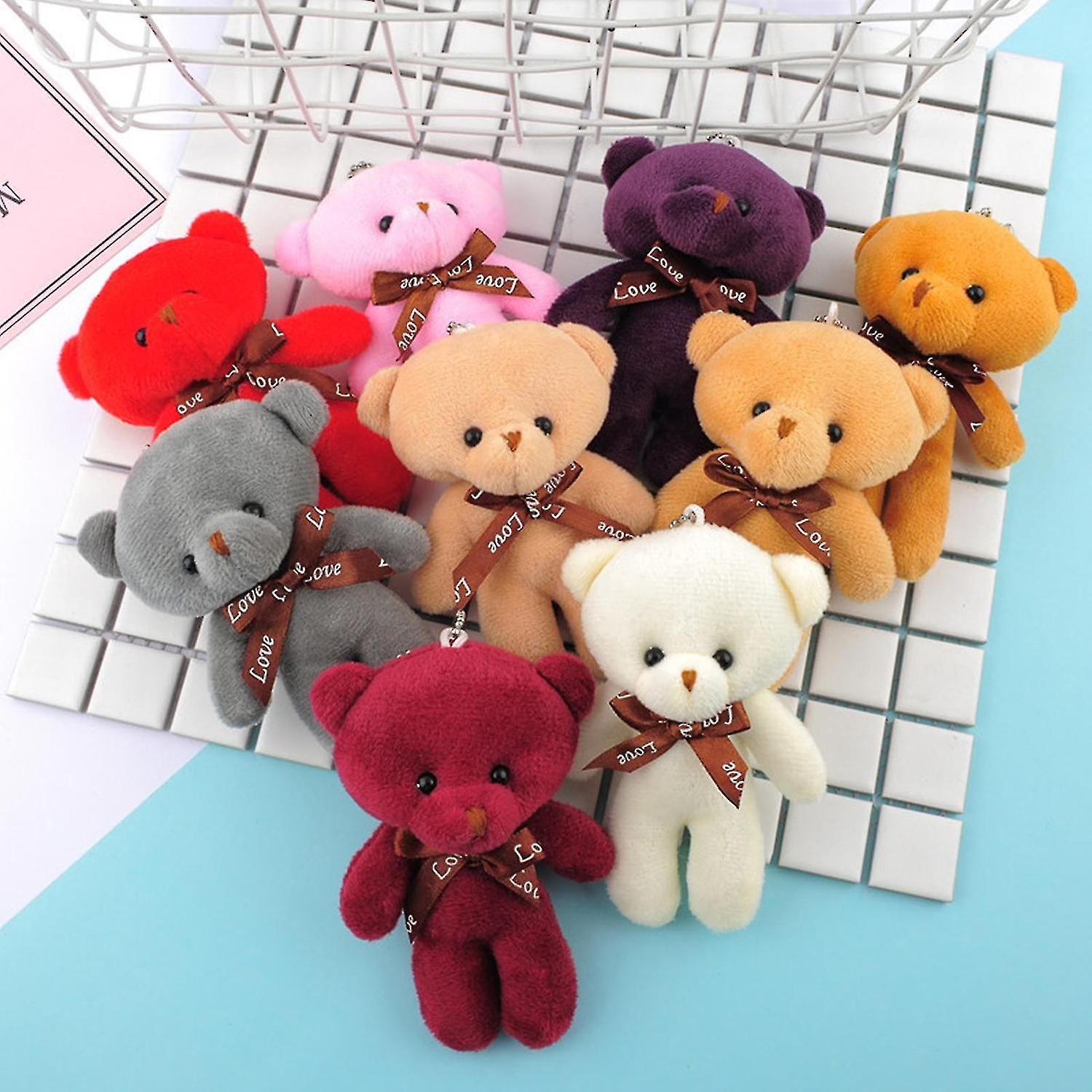 5pcs Random Color Mini Plush Conjoined Bear Toys Pendant Pp Cotton Soft Stuffed Bears Toy Doll Holid