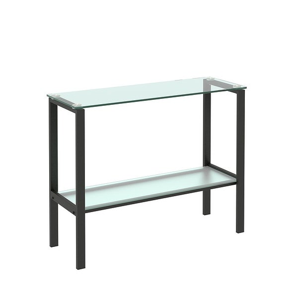 Modern Rectangular Glass Console Table With Two shelves