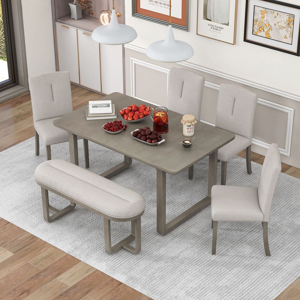 6 Piece Dining Set Includes Dining Table  4 Chairs   Bench with Foam Covered Seat Backs   Cushions