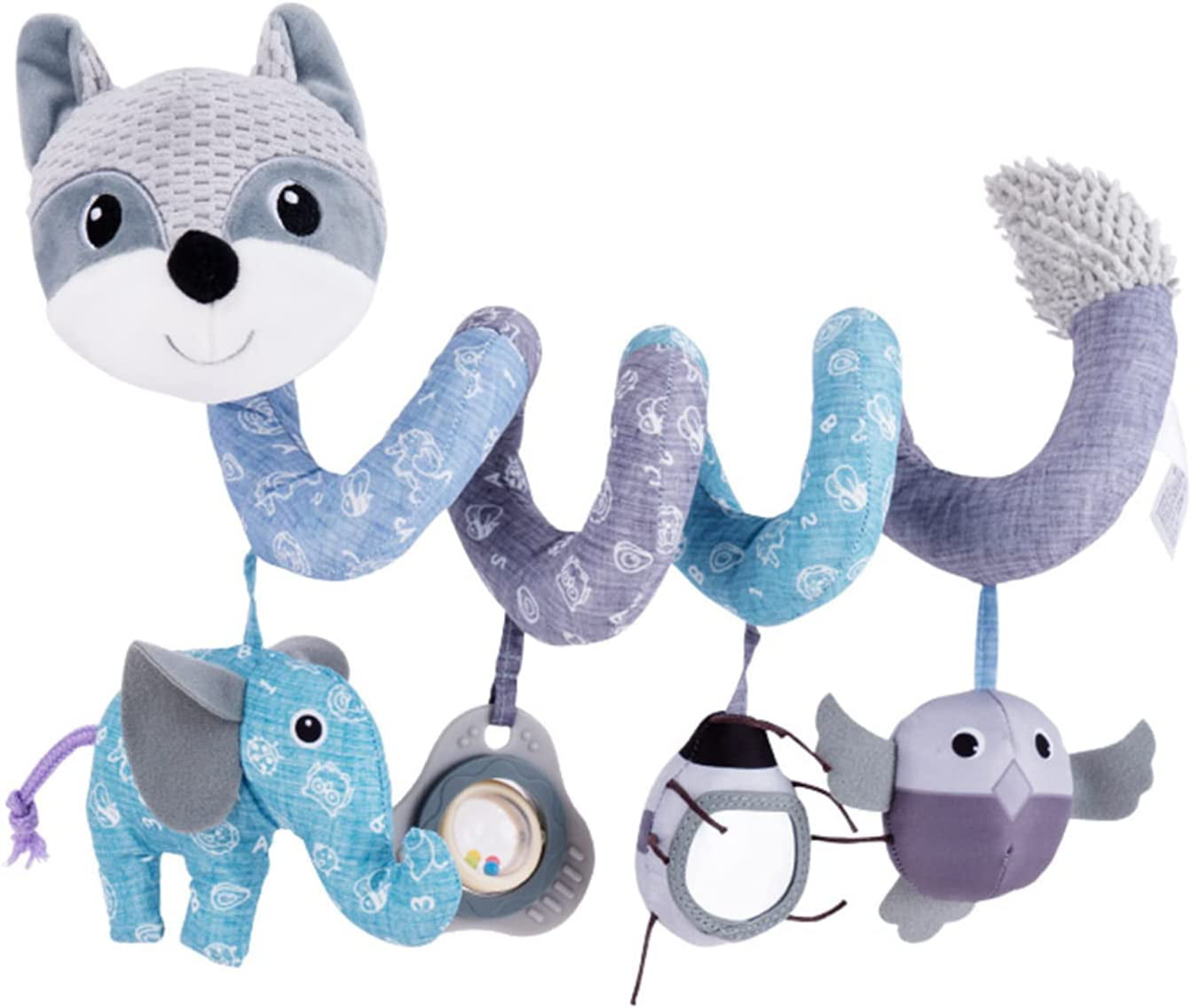 Grey Fox Baby Car Seat Stroller Toys， Plush Activity Hanging Spiral Activity Pram Crib with Music Box， Rattles， Squeaker