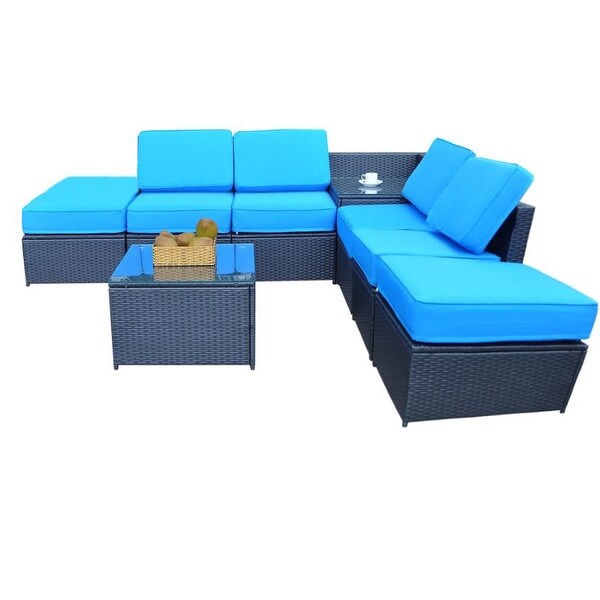 Mcombo Outdoor Patio Black Wicker Furniture Sectional Set 6085 8PC