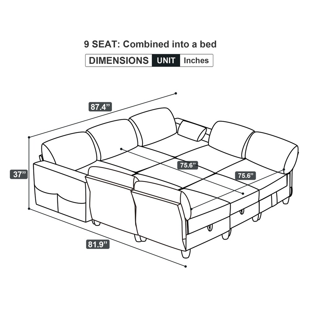 U Shape Convertible Sleeper Sofa Modular Sectional Sofa w/Storage Seat