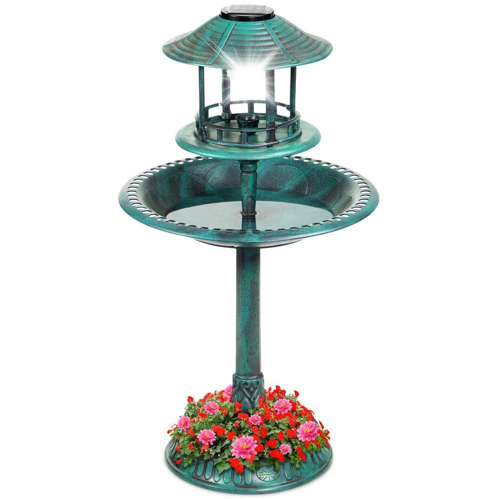 Best Choice Products Solar Green Pedestal Fountain Birdbath SKY5950