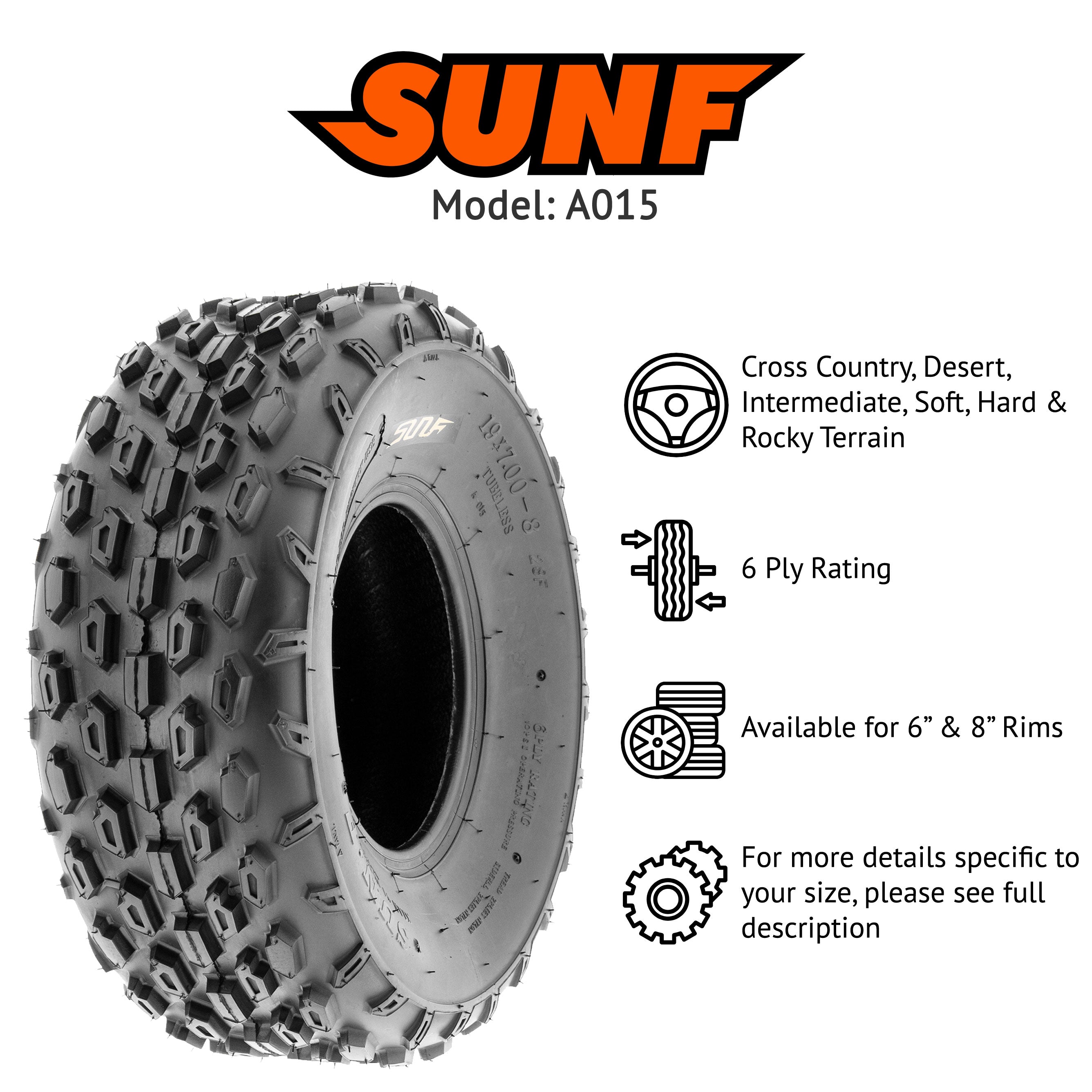 SunF All Trail ATV UTV Tires 145/70-6 6 PR A015 (Pair of 2)