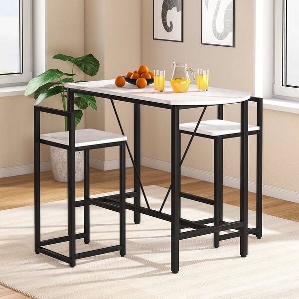 3-Piece Bar Table Set， Kitchen Pub Dining Table with 2 Bar Stools