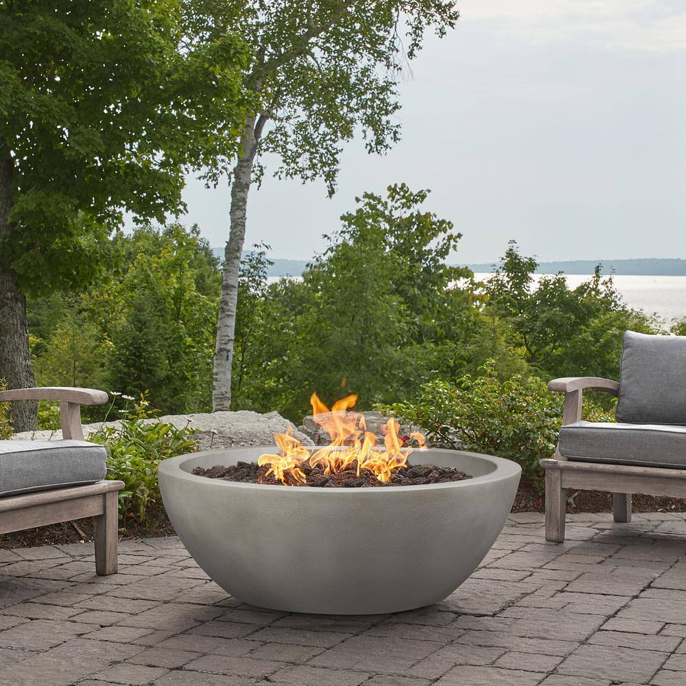 JENSEN CO Pompton 42 in. Round Concrete Composite Natural Gas Fire Pit in Shade with Vinyl Cover 132NG-SHD