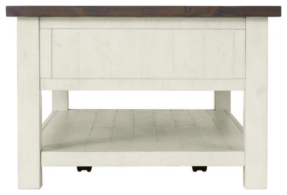 Fiya 50 quotCoastal Coffee Table With 2 Drawers and 1 Shelf  Brown  White   Farmhouse   Coffee Tables   by VirVentures  Houzz