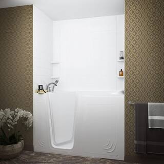 Rampart 5 ft. Walk-in Non-Whirlpool Bathtub with 6 in. Tile Easy Up Adhesive Wall Surround in White H3260LWSCC