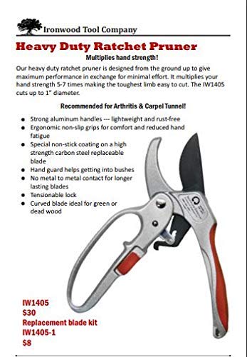 Ironwood Tool Company Ratchet Pruning Shears, Cuts up to 1