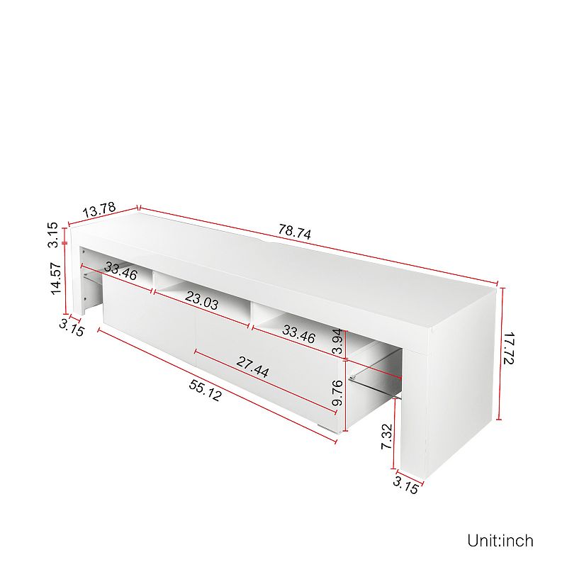 FC Design Modern gloss white TV Stand for 80 inch TV ， 20 Colors LED TV Stand w/Remote Control Lights