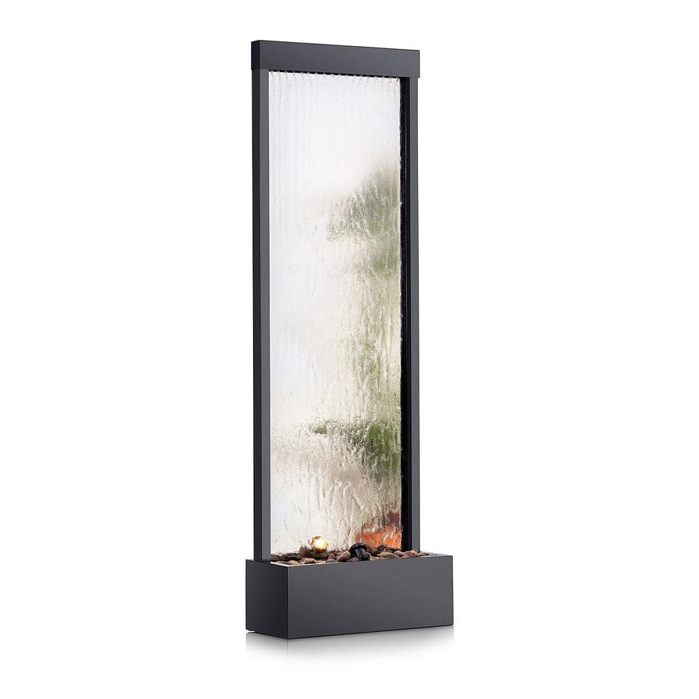 Alpine Corporation 72 in. Tall Indoor/Outdoor Mirror Zen Waterfall Fountain with Stones and Lights, Silver MLT102