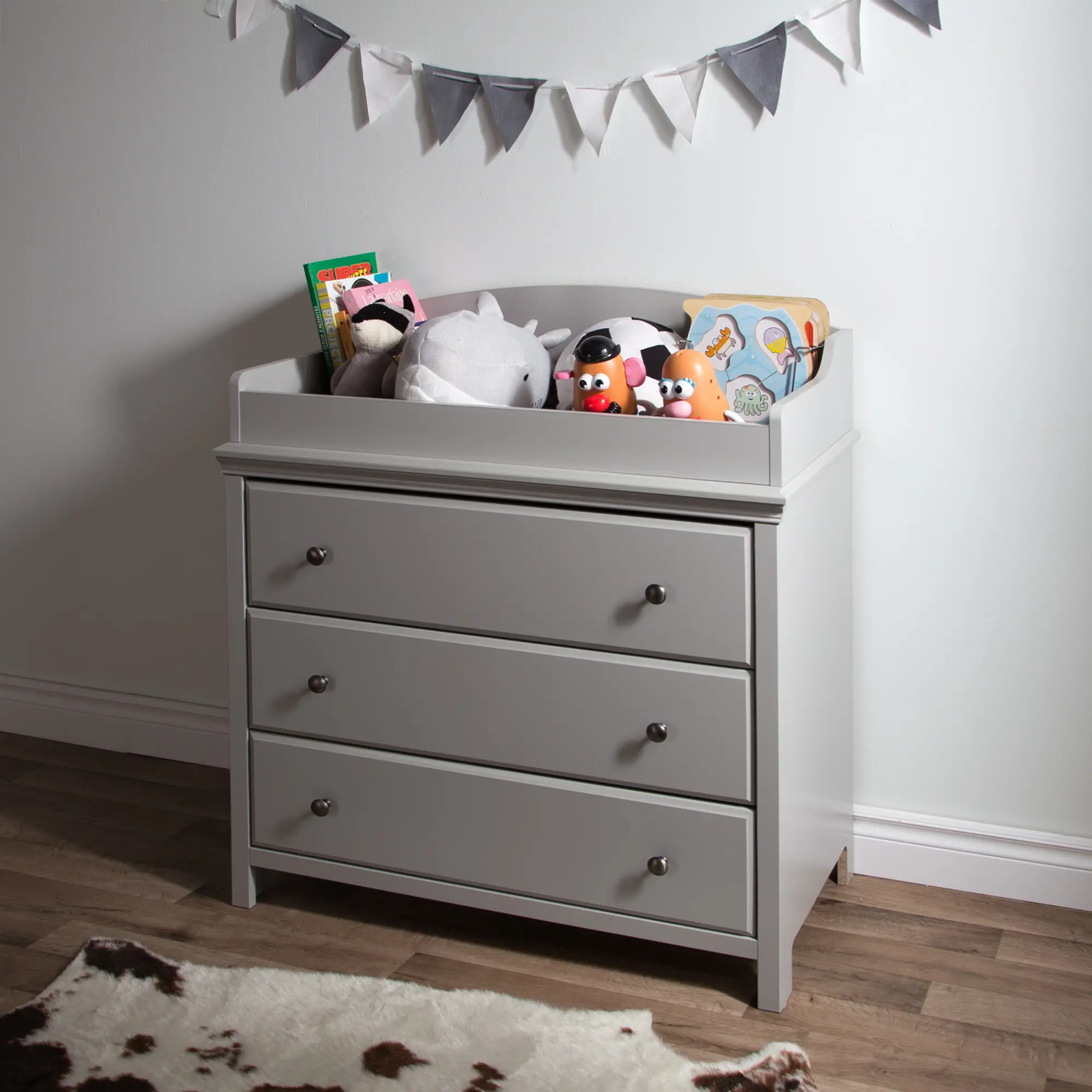 Cotton Candy Gray Changing Table with Drawers - South Shore