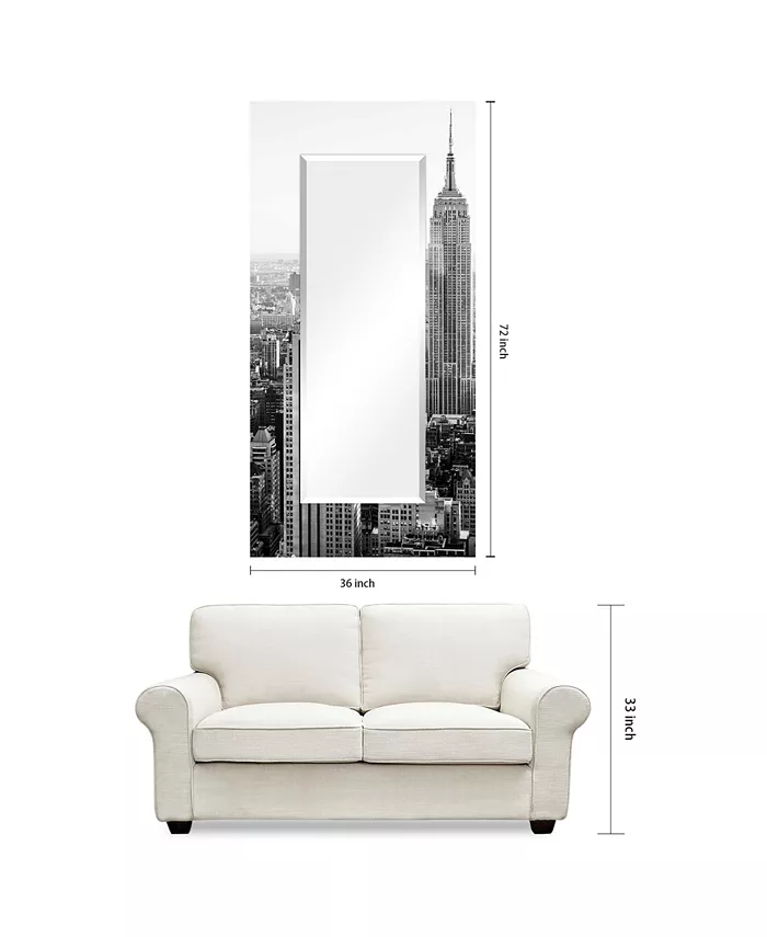 Empire Art Direct My N.Y. Rectangular On Free Floating Printed Tempered Art Glass Beveled Mirror  72 x 36