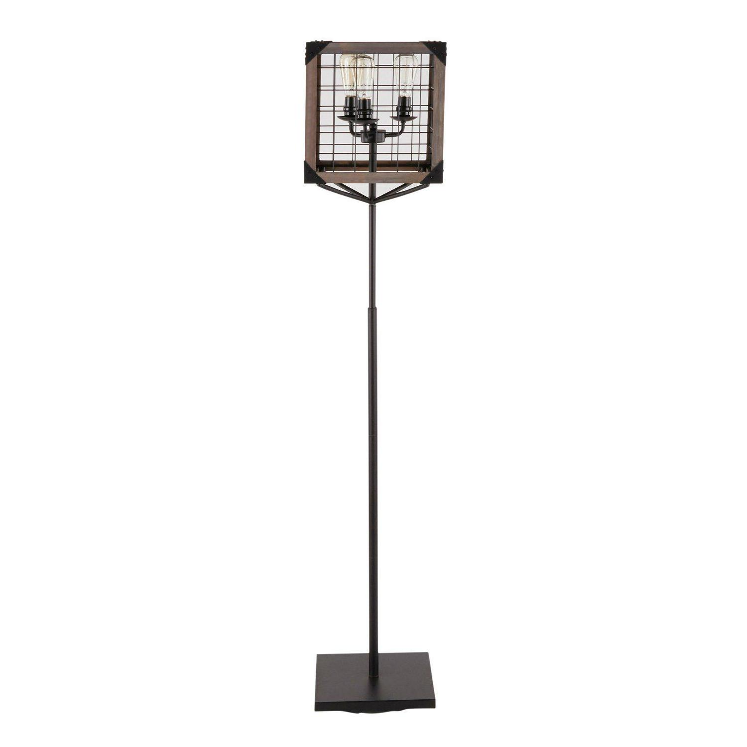 LumiSource Orleans Industrial Floor Lamp with Wooden Wire Crate Shade