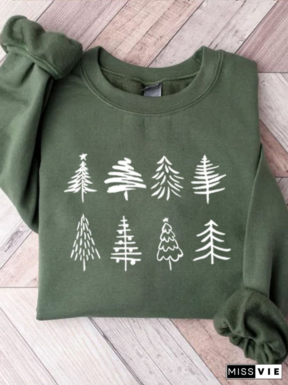 Women'S Christmas Tree Print Long Sleeve Sweatshirt