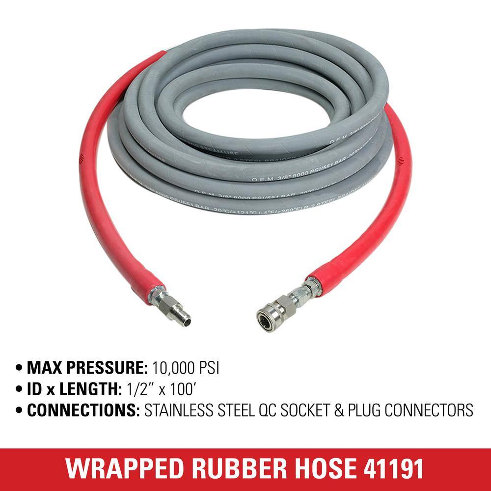 SIMPSON Wrapped Rubber 12 in. x 100 ft. x 10000 PSI Hot Water Pressure Washer Hose 41191