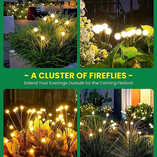 Solar Garden Light Waterproof Firefly Lights Outdoor Starburst Swaying Lights 2 Modes 6/8/10 Heads for Yard Patio Pathway Decoration