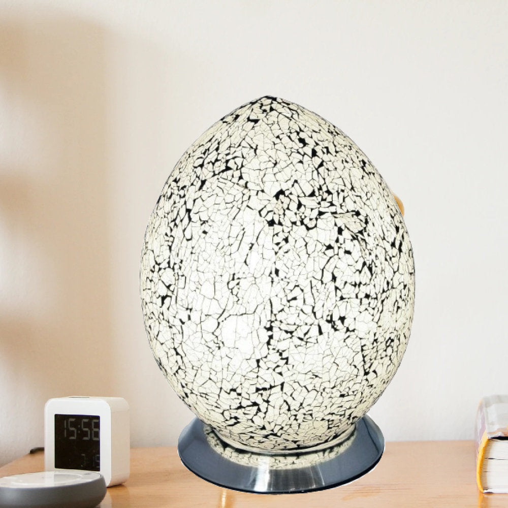 Britalia 880468 White Crackle Mosaic Glass Vintage Egg Table Lamp 30cm