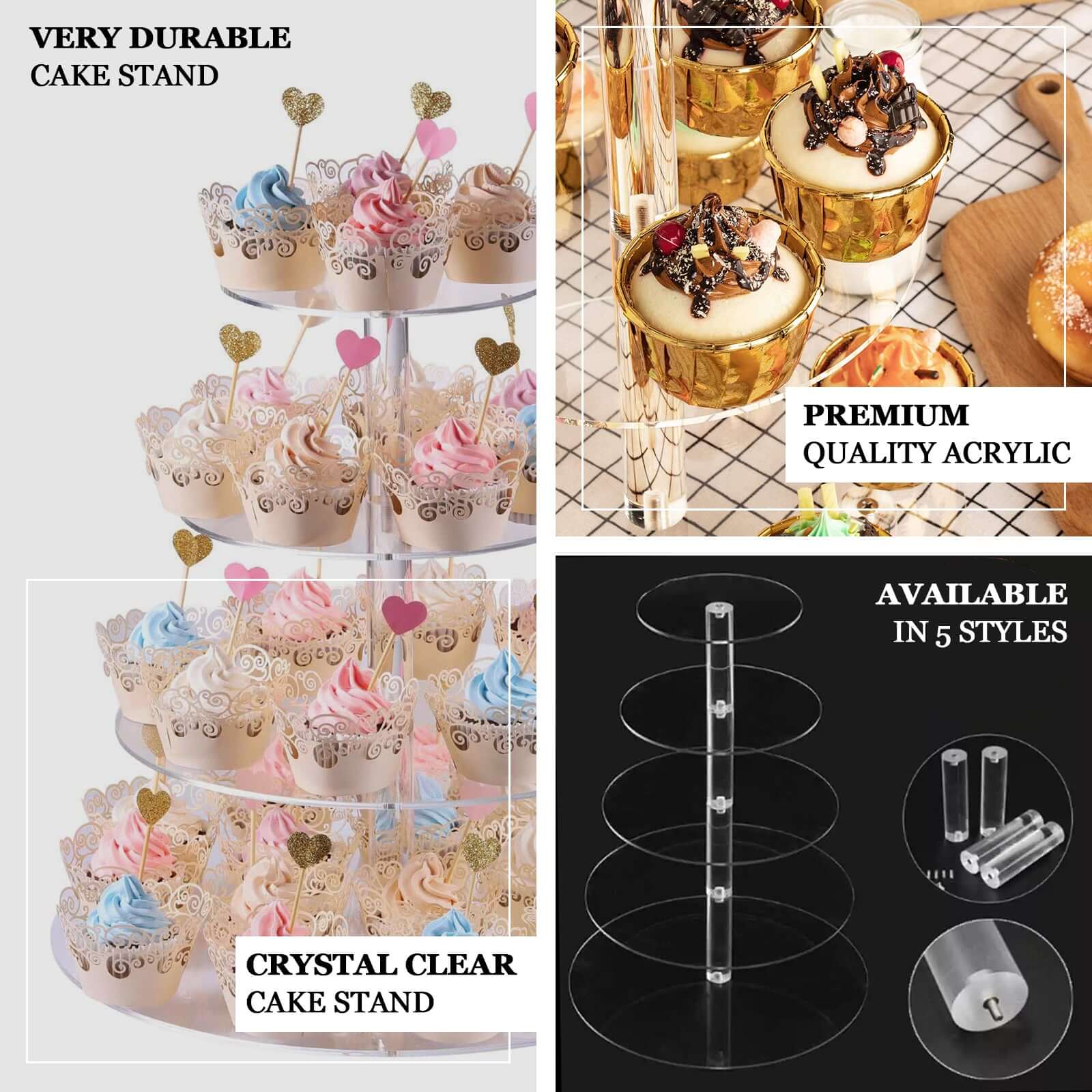 6-Tier Clear Heavy Duty Round Acrylic Cake Stand, Cupcake Tower Dessert Holder Display Stand with Film Sheets - 22