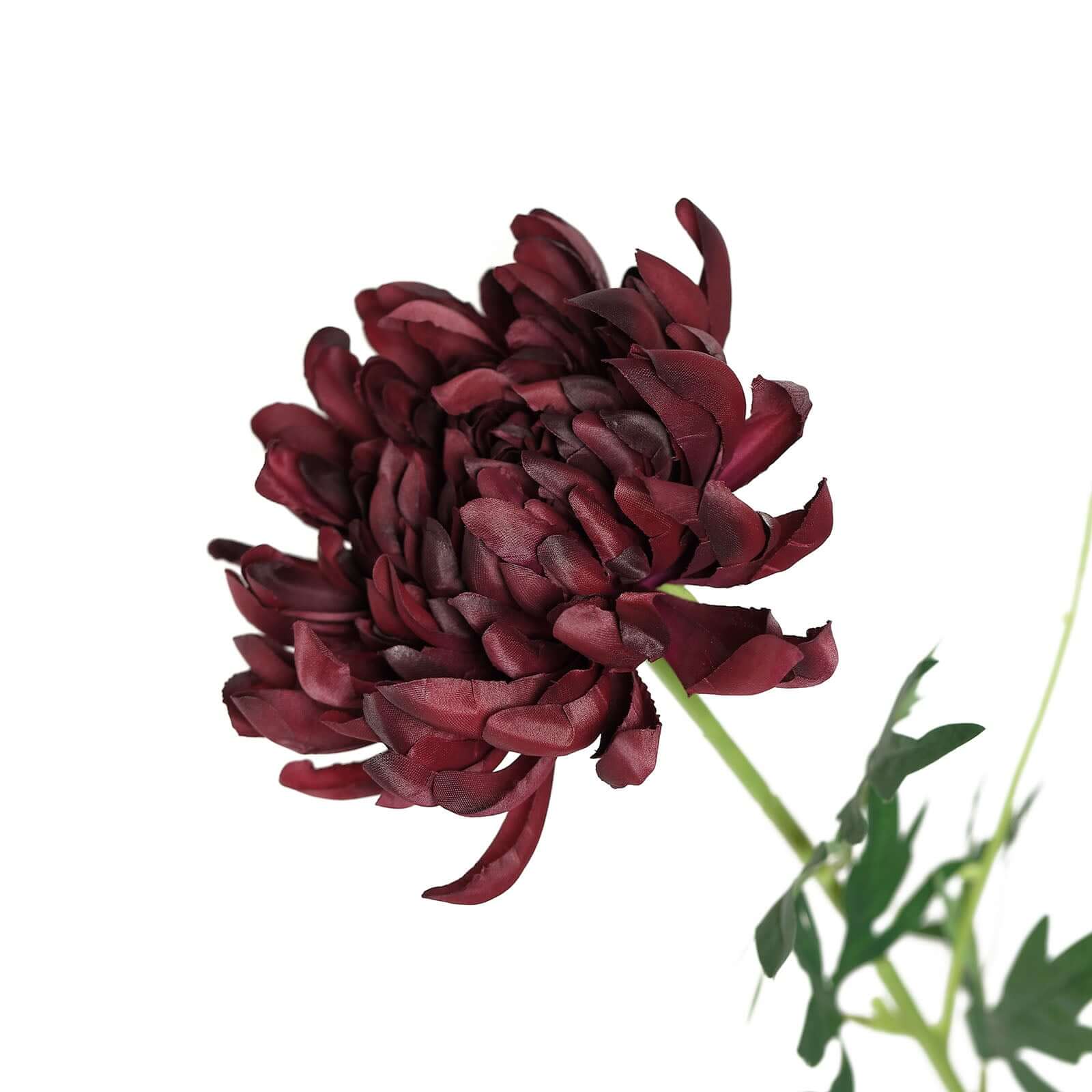 3 Stems Burgundy Artificial Silk Chrysanthemum Bouquet Flowers, Large Faux Mum Branches 27