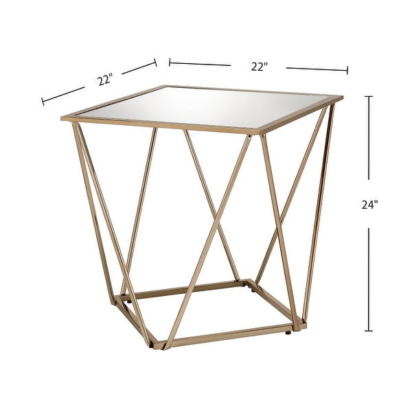 Square Mirrored End Table with Metal Base in Champagne Gold Finish