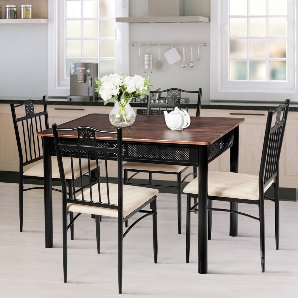 5 Piece Dining Set Wood Metal Table and Chairs Kitchen Furniture