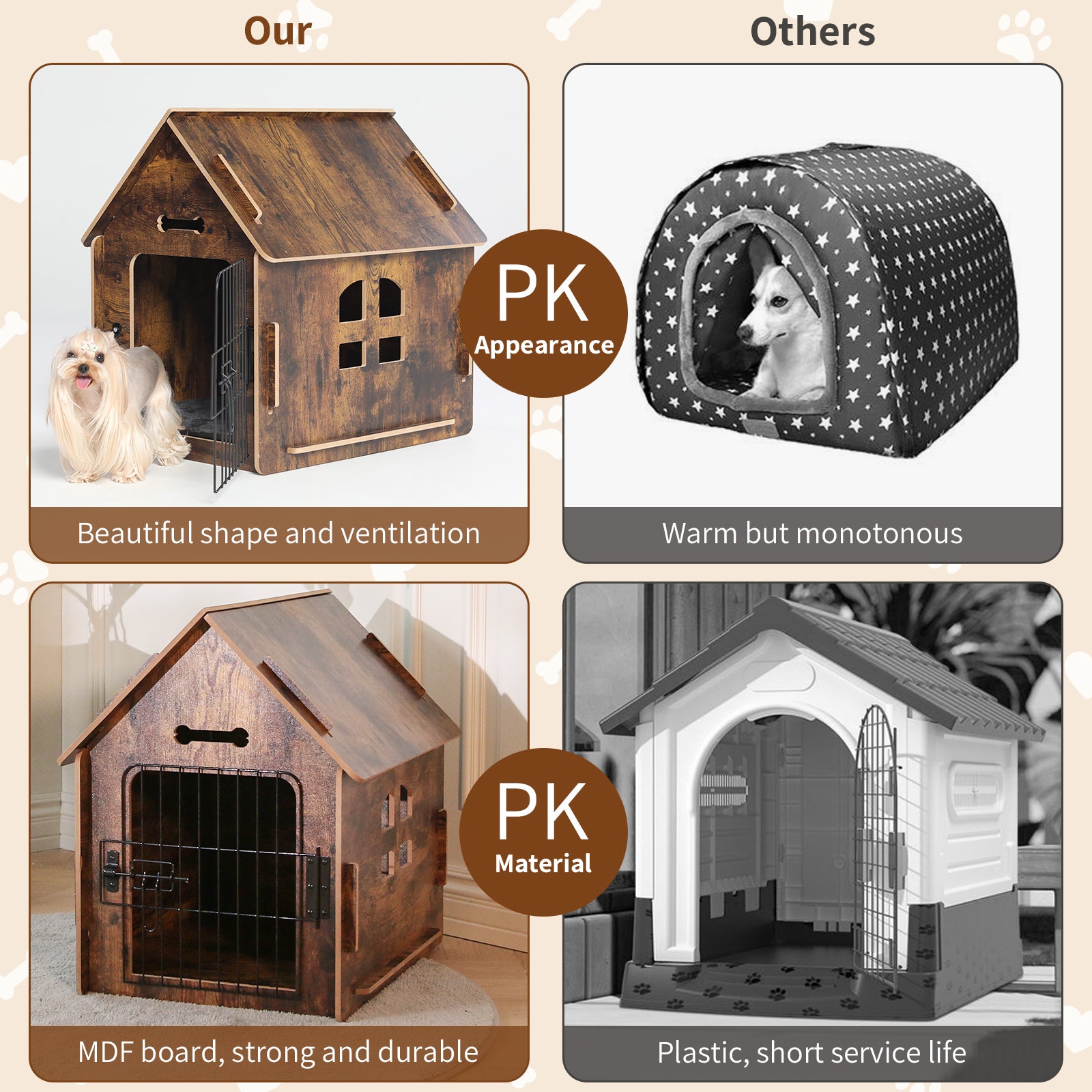 RYPetmia Wooden Dog House with Roof Dogs Indoor and Outdoor Use for Small Medium Dog Cat， Dog Kennel for Playing and Resting， Brown