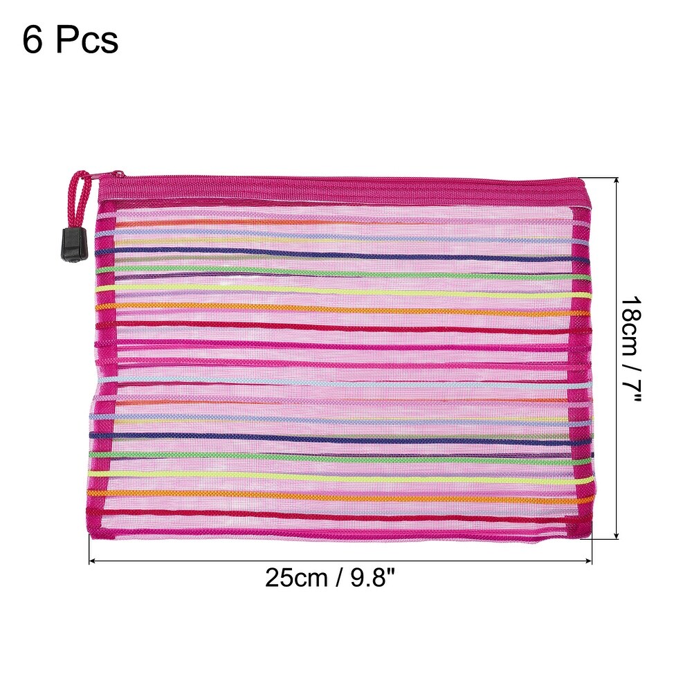 6 Pcs Mesh Zipper Pouches  A5 Colorful Document Bags Storage Organizer   9.8 x 7 inch