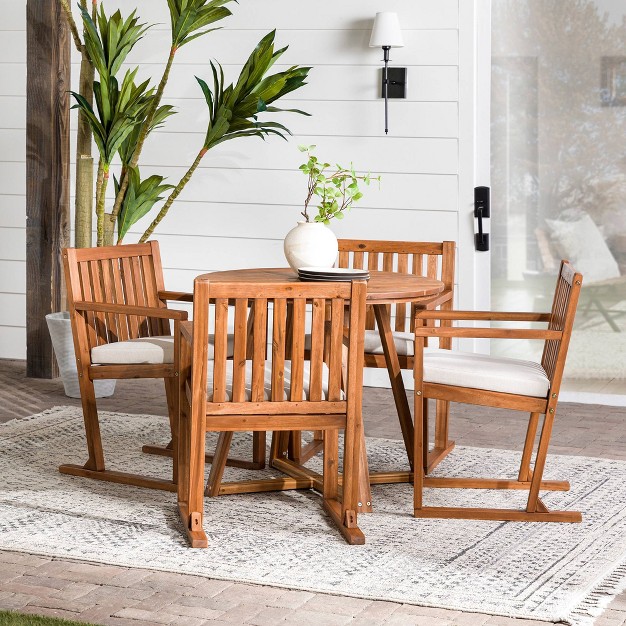 Saracina Home 5pc Modern Slatted Acacia Outdoor Dining Set With Round Table