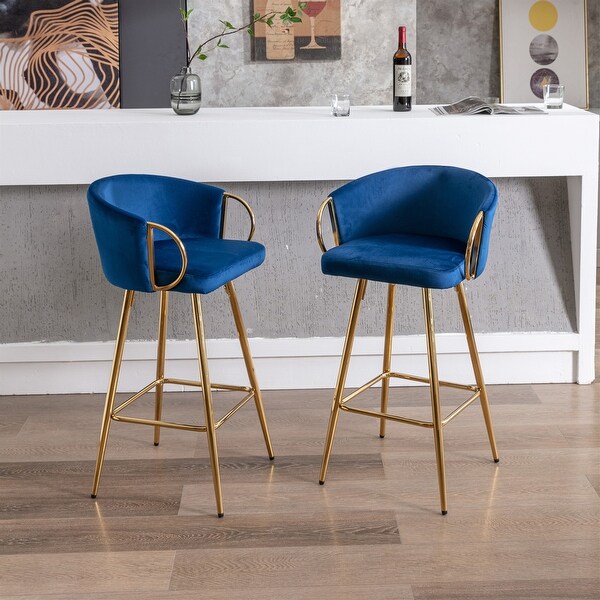 Velvet Bar Stools with Chrome Footrest (Set of 2) - 20.08