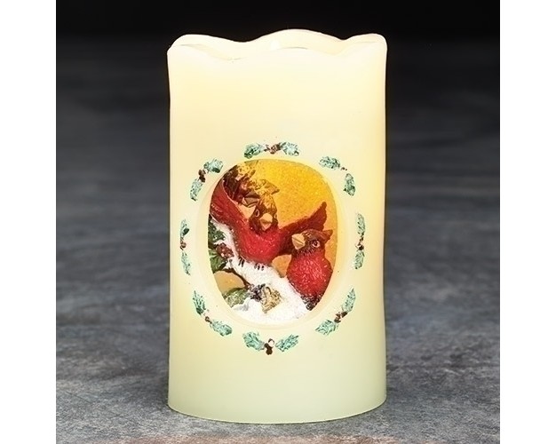 Cardinals Scene Flickering Flame less Led Candle Red white