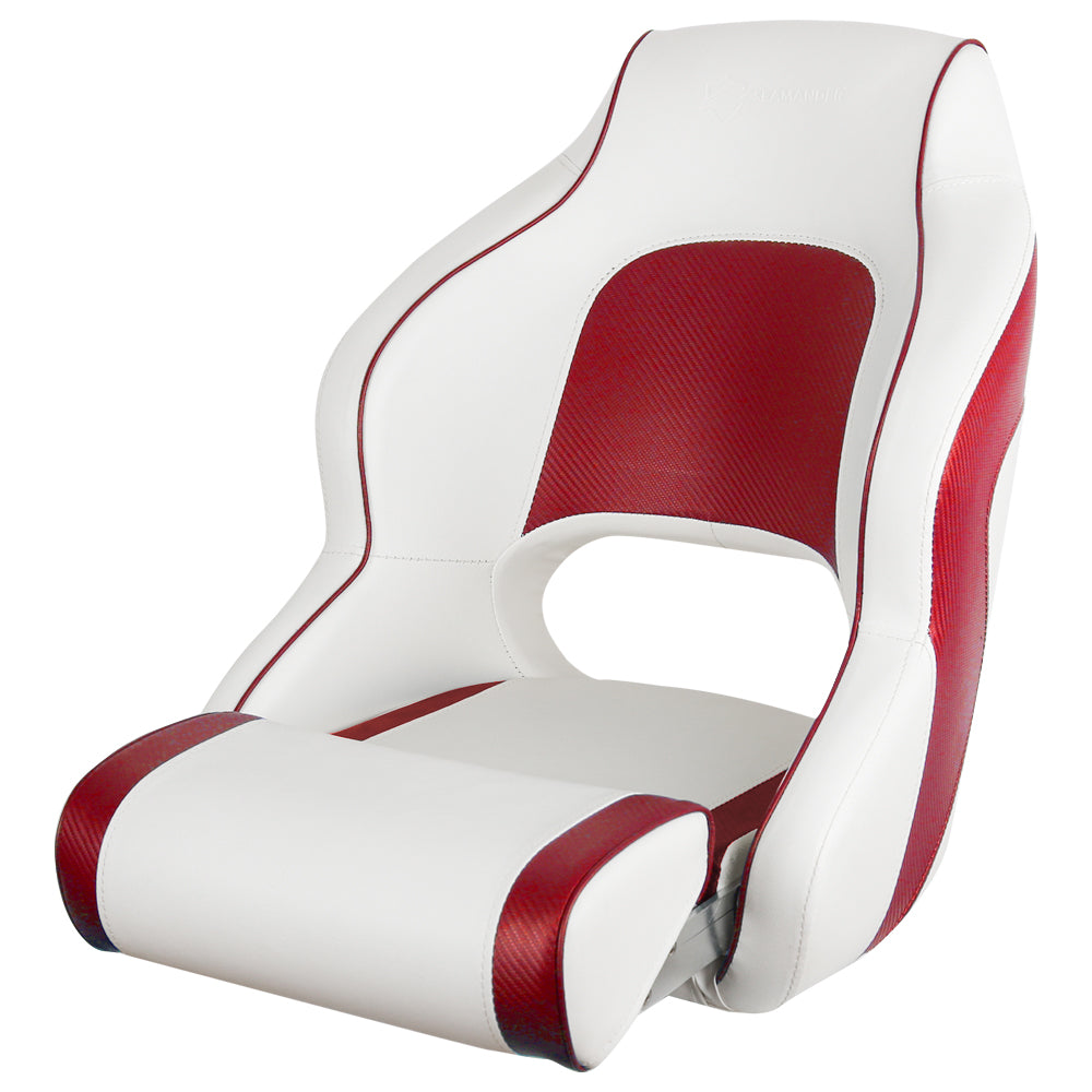 Seamander SC3 series Premier Pontoon Furniture Bucket Seat， Captain Seat， Colors， White/Red