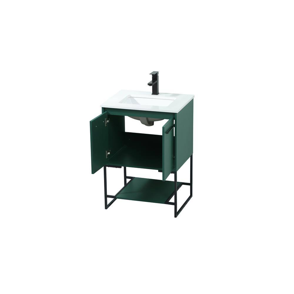 Simply Living 24 in. Single Bathroom Vanity in Green with Quartz Vanity Top in Ivory White SL127572MGN