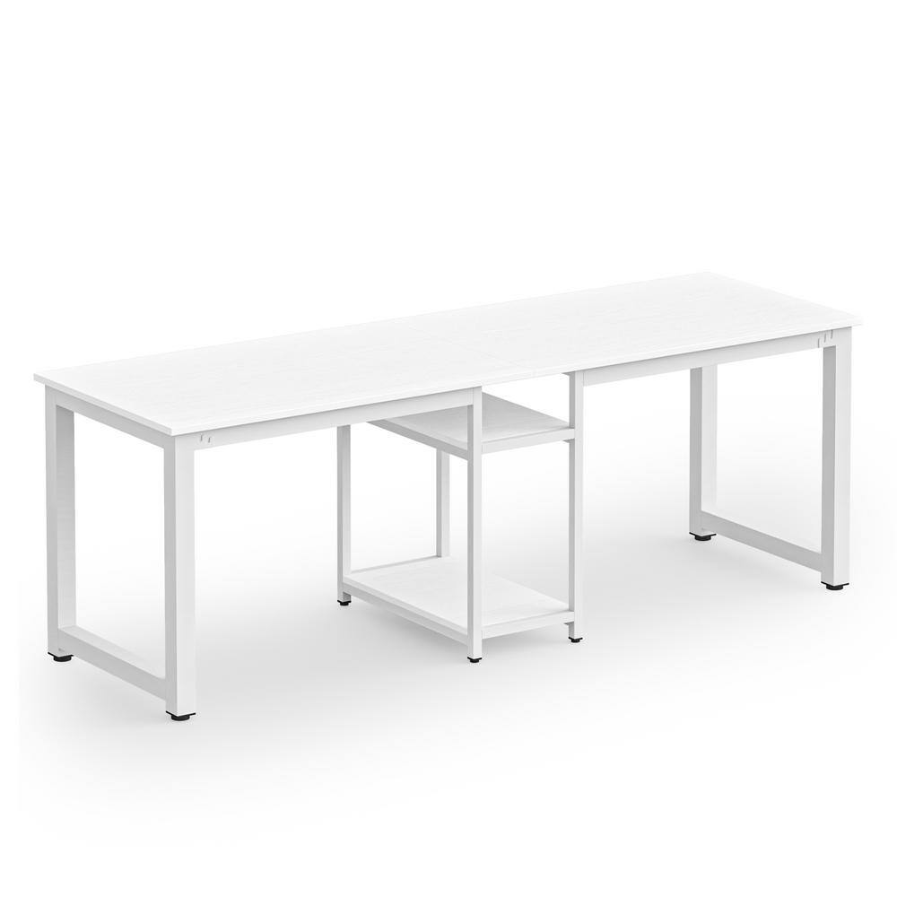 TRIBESIGNS WAY TO ORIGIN Halseey 78 in. Rectangular White Wood Computer Desk Two Person Writing Desk with Metal Frame and Storage Shelves HD-ZK10003