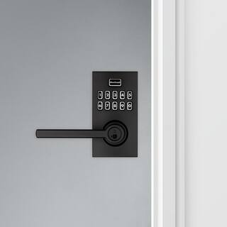 Kwikset 917 SmartCode Matte Black Contemporary Keypad Electronic Single-Cylinder Halifax Door Lever Featuring SmartKey Security 917HFL514SMTCPR