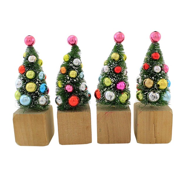 Cody Foster Noel Toy Block Trees 4 Trees On Blocks 6 25 Inches Small Trees With Ornaments Bb58n Wool Multicolored