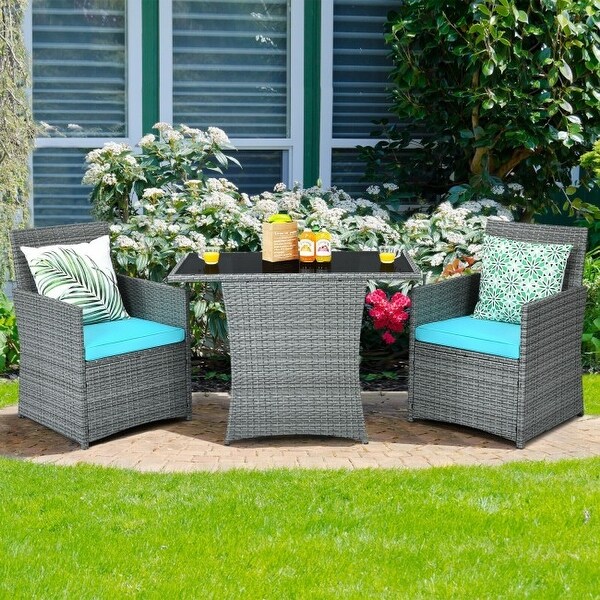 3 Pieces Patio Rattan Furniture Set with Cushioned Armrest Sofa - 26