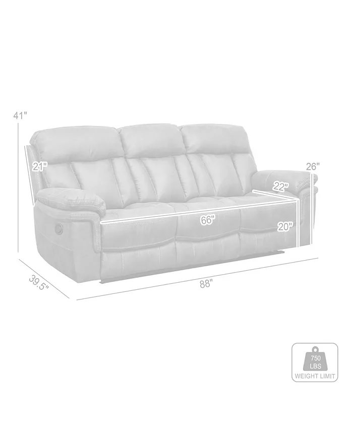 Armen Living Estelle 88 Fabric in Power Reclining Sofa