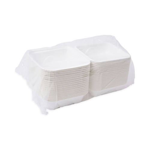 Eco-Products Renewable and Compostable Sugarcane Clamshells， 6 x 6 x 3， White， 50/Pack， 10 Packs/Carton (EPHC6)