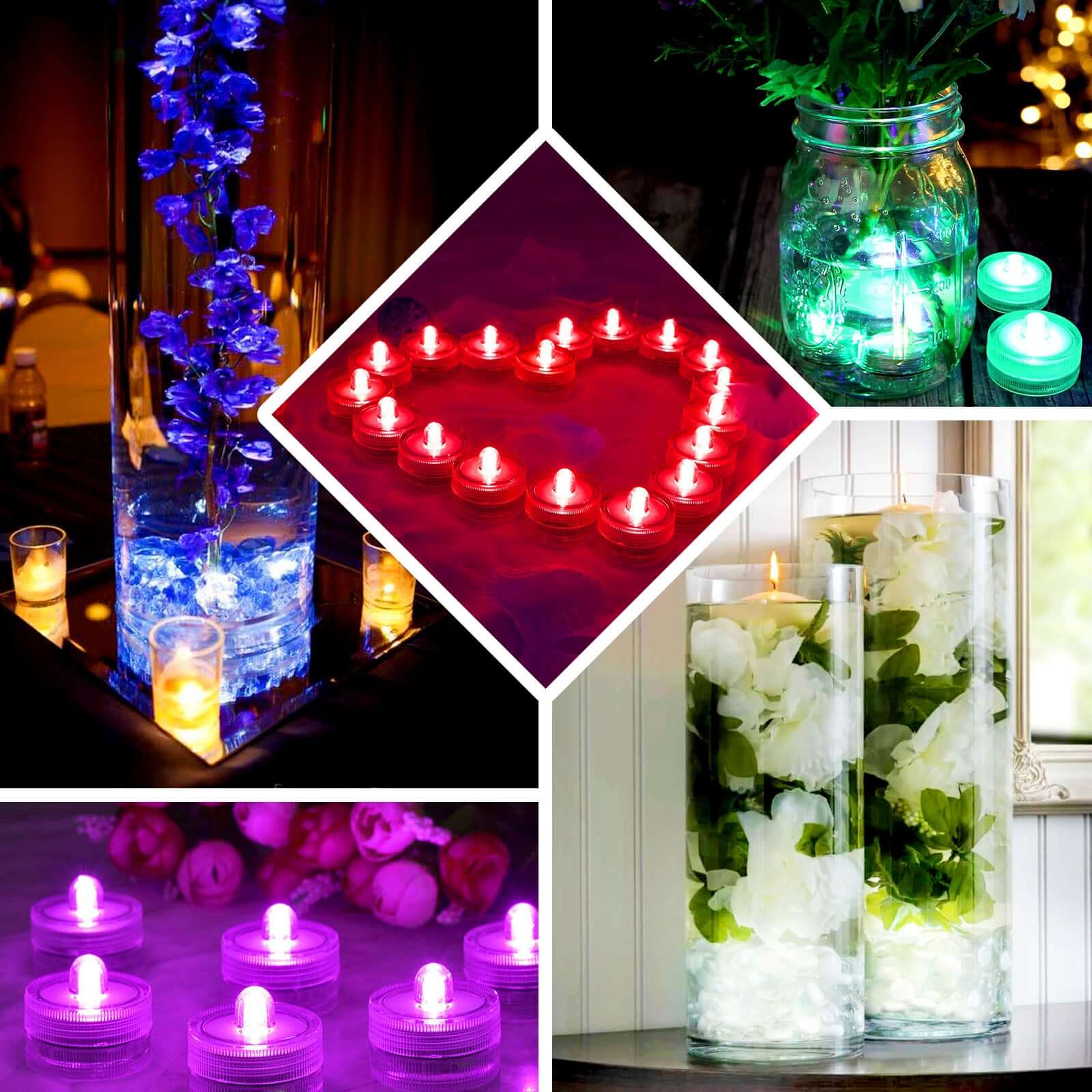 12 Pack Warm White Underwater Submersible LED Tealights, Battery Operated Waterproof Mini Lights