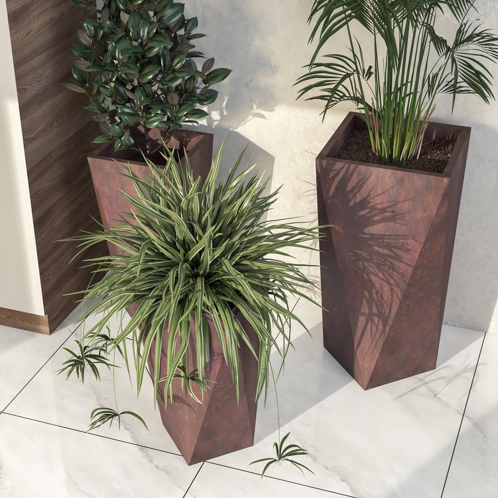 Leisuremod Aloe Fiberstone and MGO Clay Planter Set Modern Tapered Square Planter Pot for Indoor and Outdoor (Brown) (3-Piece) AP24-29-35BR