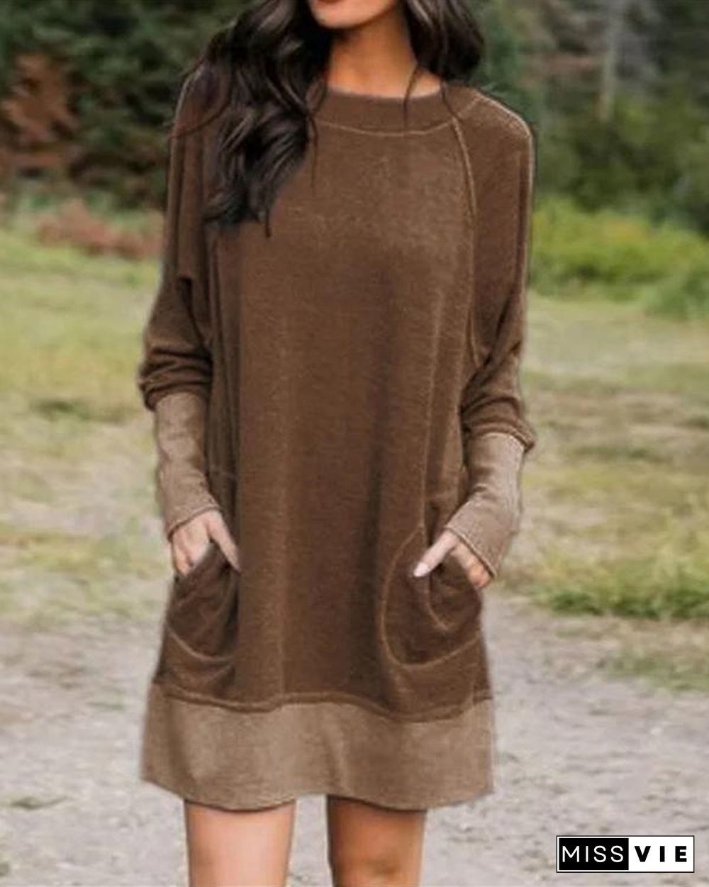 Plus Size Long Sleeve Pocket Casual Blouses Dresses