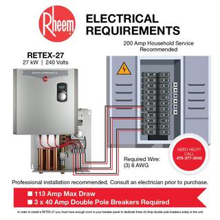 Rheem Performance 27 kw Self-Modulating 5.27 GPM Tankless Electric Water Heater RETEX-27