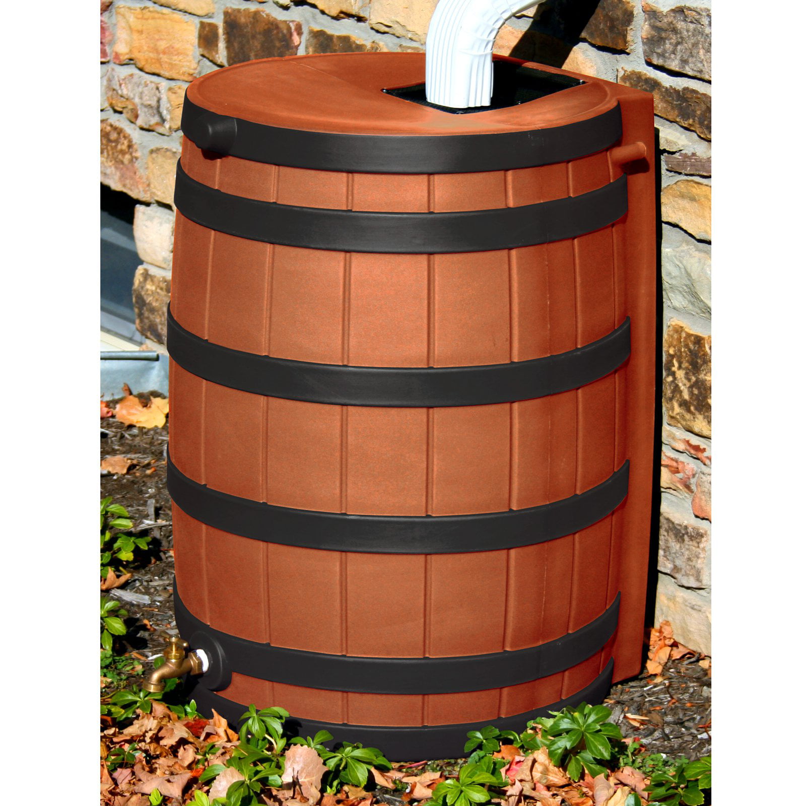 Good Ideas 50 Gallon Rain Wizard Darkened Rib Rain Barrel， Terra Cotta