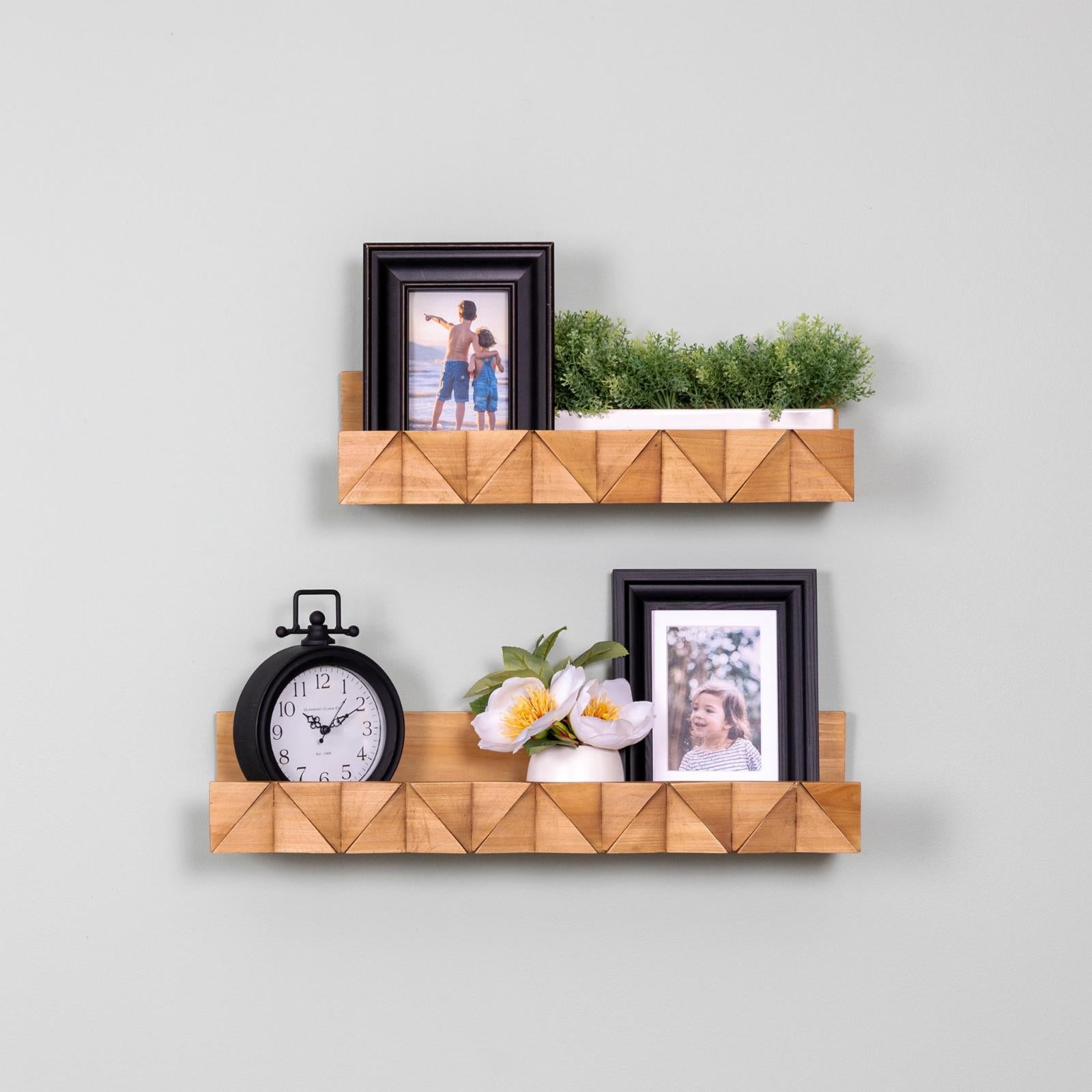 Stratton Home Decor Boho Textured Natural Wood Floating Wall Shelf, 2 Count