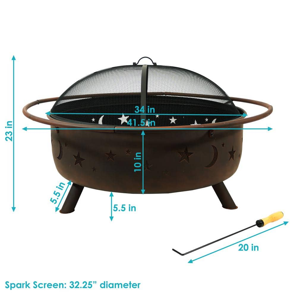 Sunnydaze Decor Cosmic 42 in. x 23 in. Large Round Steel Wood Burning Fire Pit with Spark Screen NB-SMS202